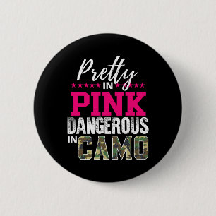 Macaron Rond 5 Cm Jolie en rose, dangereuse en camouflage, fille de