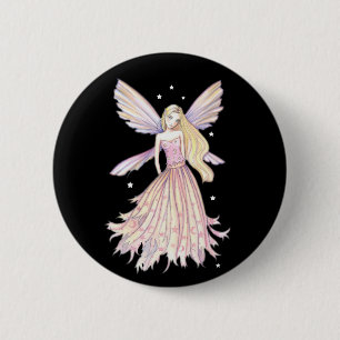 Macaron Rond 5 Cm Jolie Épingle de Fée Rose par Molly Harrison