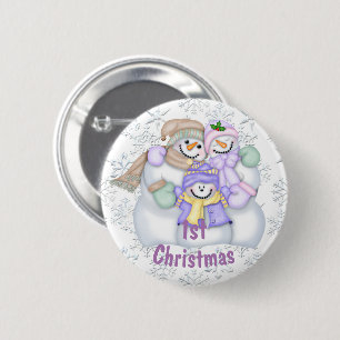 Macaron Rond 5 Cm Jolie famille de bonhomme de neige 1er Noël de béb