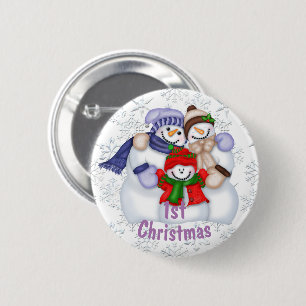 Macaron Rond 5 Cm Jolie famille de bonhomme de neige 1er Noël de béb