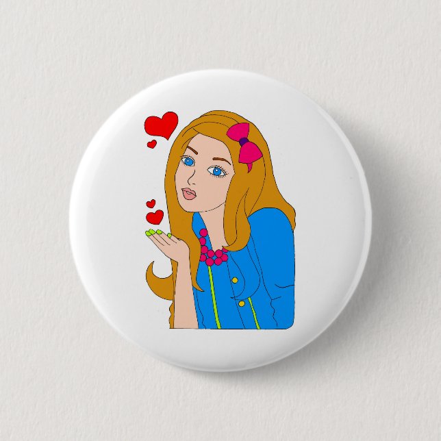 Macaron Rond 5 Cm Jolie fille (Devant)