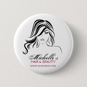 Macaron Rond 5 Cm Jolie fille avec cheveux ondulés et Icône maquilla