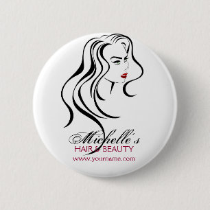Macaron Rond 5 Cm Jolie fille avec cheveux ondulés et Icône maquilla