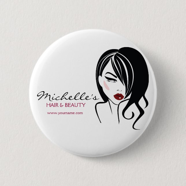 Macaron Rond 5 Cm Jolie fille avec cheveux ondulés Icône maquillage (Devant)