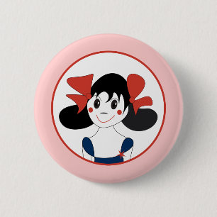 Macaron Rond 5 Cm Jolie Fille avec des Rubans Rouges Illustration po