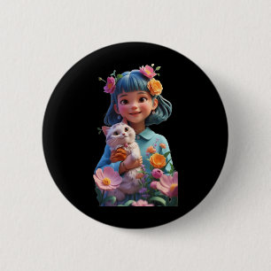 Macaron Rond 5 Cm Jolie Fille avec Fleur Drôle Unisexe Design pour H