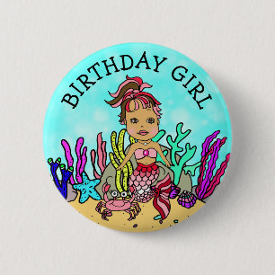Macaron Rond 5 Cm Jolie fille d'anniversaire sirène