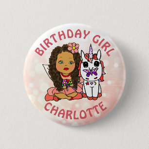 Macaron Rond 5 Cm Jolie fille féerique personnalisée d'anniversaire