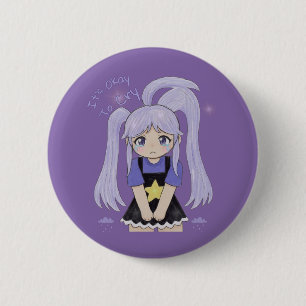 Macaron Rond 5 Cm Jolie Fille Triste Illustration Dessinée à la Main