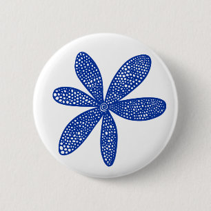 Macaron Rond 5 Cm Jolie fleur - bleu marine sur blanc