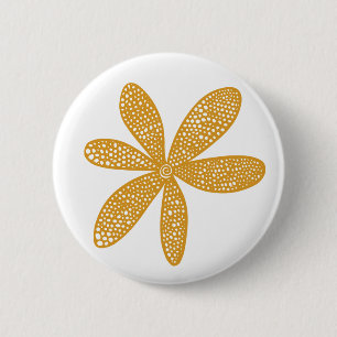 Macaron Rond 5 Cm Jolie fleur - Brown doré sur blanc