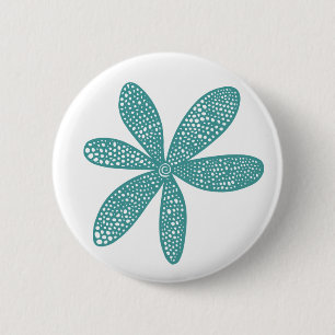 Macaron Rond 5 Cm Jolie fleur - Ocean Green on White
