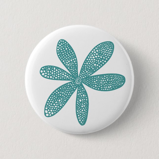 Macaron Rond 5 Cm Jolie fleur - Ocean Green on White (Devant)