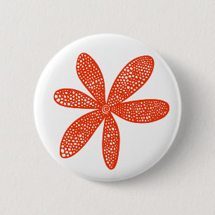 Macaron Rond 5 Cm Jolie fleur - Rouge brique sur blanc