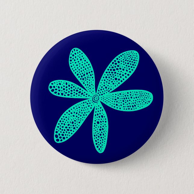Macaron Rond 5 Cm Jolie fleur - Turquoise sur Deep Navy Blue (Devant)