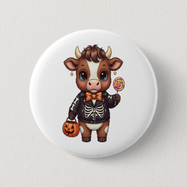 Macaron Rond 5 Cm Jolie Halloween Highland Cow (Devant)