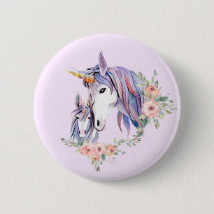 Macaron Rond 5 Cm Jolie licorne maman & bébé aquarelle Floral