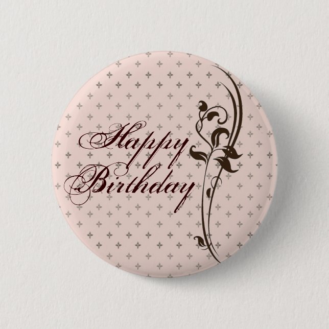 Macaron Rond 5 Cm Jolie Madame Button de joyeux anniversaire (Devant)