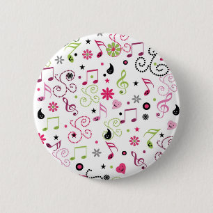 Macaron Rond 5 Cm Jolie musique adorable notes fleurs
