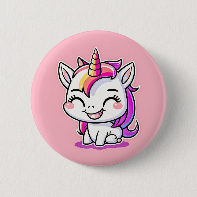 Macaron Rond 5 Cm Jolie peinture colorée magique Happy Unicorn | (Devant)