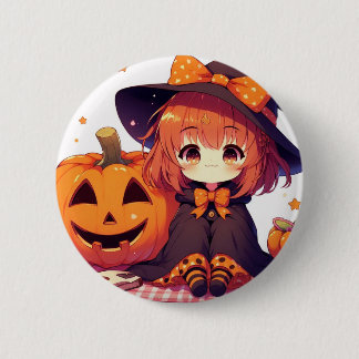 Macaron Rond 5 Cm Jolie petite sorcière pour Halloween