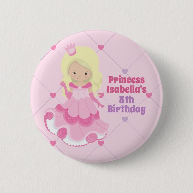 Macaron Rond 5 Cm Jolie Princesse Fille Anniversaire Personnalisé ro (Devant)