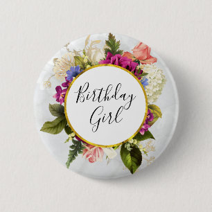 Macaron Rond 5 Cm Jolie rose Aquarelle Fleurs Anniversaire Fille