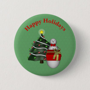 Macaron Rond 5 Cm Jolie Snowman Tree cadeau Noël
