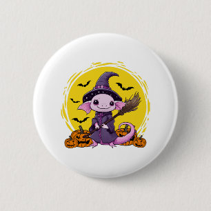 Macaron Rond 5 Cm Jolie Sorcière Axolotl Halloween