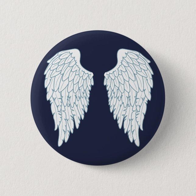 Macaron Rond 5 Cm Jolies ailes blanches et bleues (Devant)