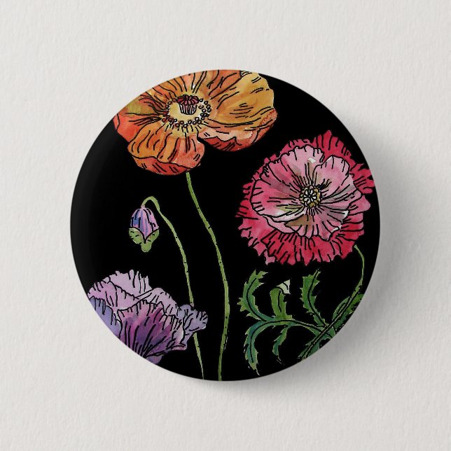Macaron Rond 5 Cm Jolies chips sur la peinture d'aquarelle noire (Devant)