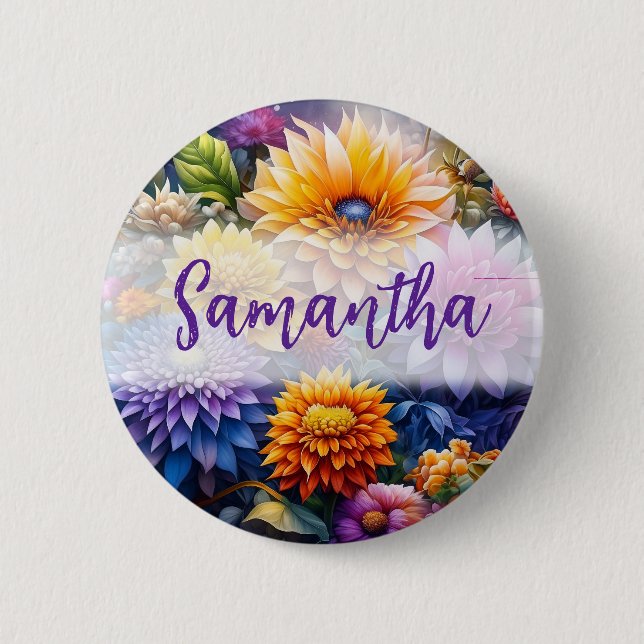 Macaron Rond 5 Cm Jolies fleurs d'art numérique Ai colorées  (Devant)
