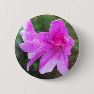 Macaron Rond 5 Cm Jolies fleurs de jardin roses avec gouttes de plui