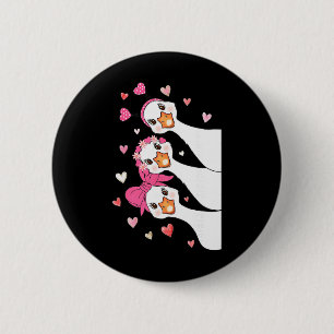 Macaron Rond 5 Cm Jolies oies de la Saint-Valentin avec des cœurs ro