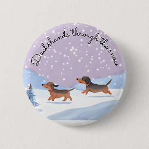 Macaron Rond 5 Cm Jolis chiens de Noël teckel saucisses neige Doxie