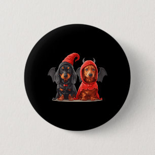Macaron Rond 5 Cm Jolis chiens teckel d'Halloween en costume de diab
