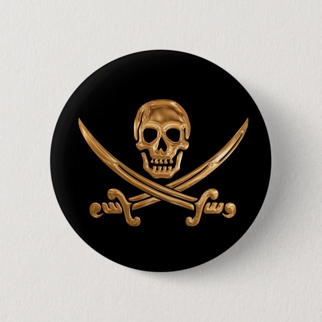 Macaron Rond 5 Cm Jolly roger d'or (Devant)