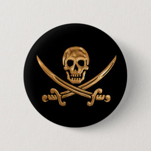 Macaron Rond 5 Cm Jolly roger d'or
