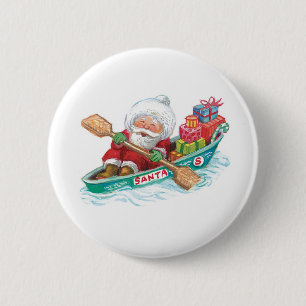 Macaron Rond 5 Cm Jote Cartoon Jolly Santa Claus dans un bateau de r