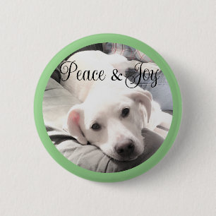Macaron Rond 5 Cm Jote Chien Chien blanc Paix et Joie Sage Green