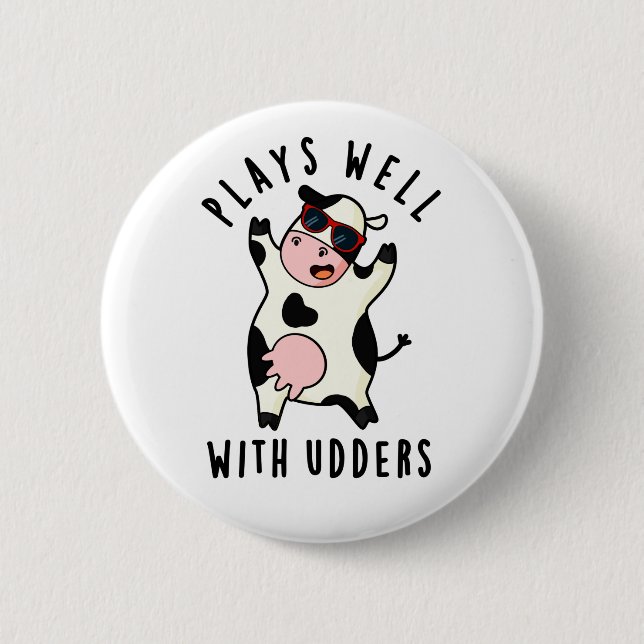 Macaron Rond 5 Cm Joue Bien Avec Les Udders Funny Cow Pun (Devant)