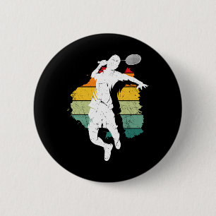Macaron Rond 5 Cm Joueur de Badminton Retro Badminton Team Shutting 