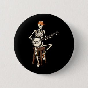 Macaron Rond 5 Cm Joueur de banjo squelette Halloween drôle hommes g