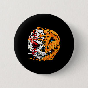 Macaron Rond 5 Cm Joueur de baseball Halloween Citrouille Skeleton