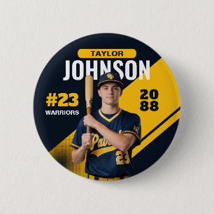 Macaron Rond 5 Cm Joueur de baseball nuit senior photo personnalisée