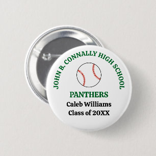 Macaron Rond 5 Cm Joueur de baseball personnalisé au lycée vert