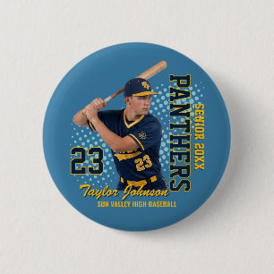 Macaron Rond 5 Cm Joueur de baseball senior Photo personnalisée Équi