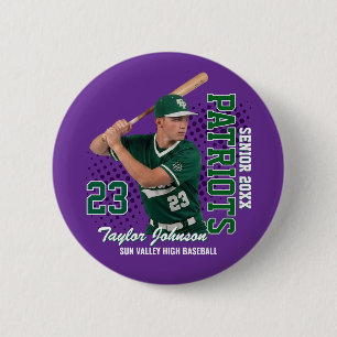 Macaron Rond 5 Cm Joueur de baseball senior Photo personnalisée Équi