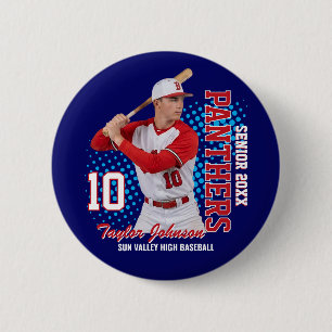 Macaron Rond 5 Cm Joueur de baseball senior Photo personnalisée Équi