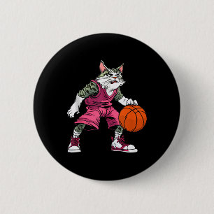 Macaron Rond 5 Cm Joueur de basket-ball de chat _ Débardeur de baske